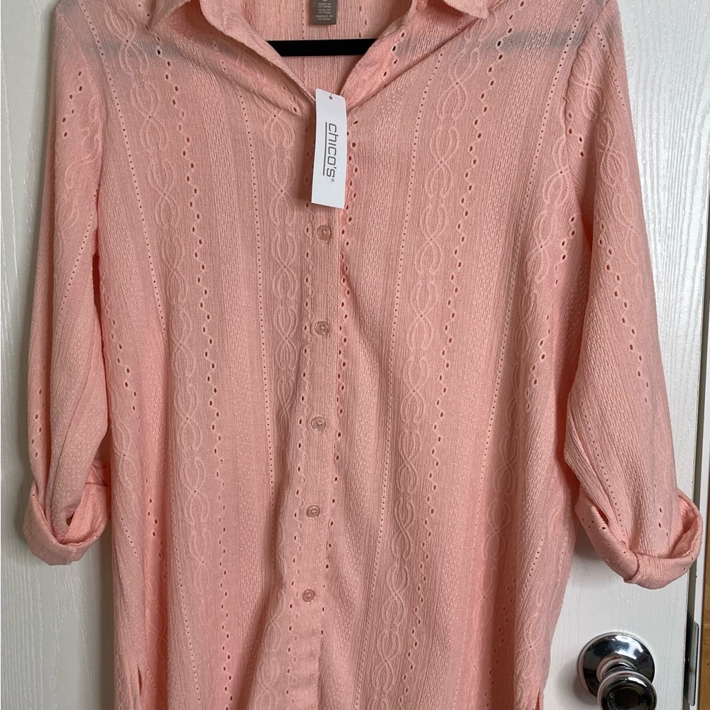 Chico's Blush Eyelet Button-Up Blouse